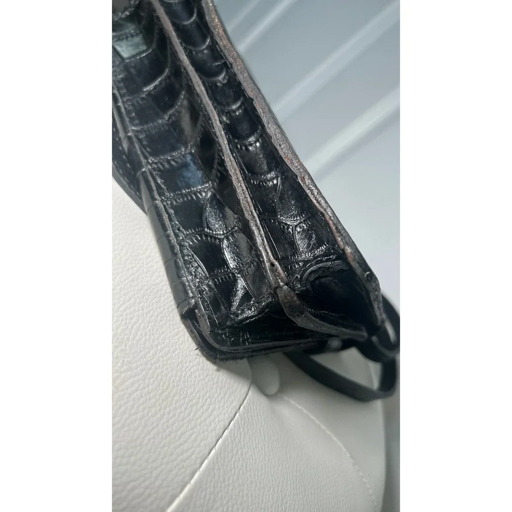 Patricia Nash Crossbody Bag Croc Embossed Black Leather Cross Turn Lock Small